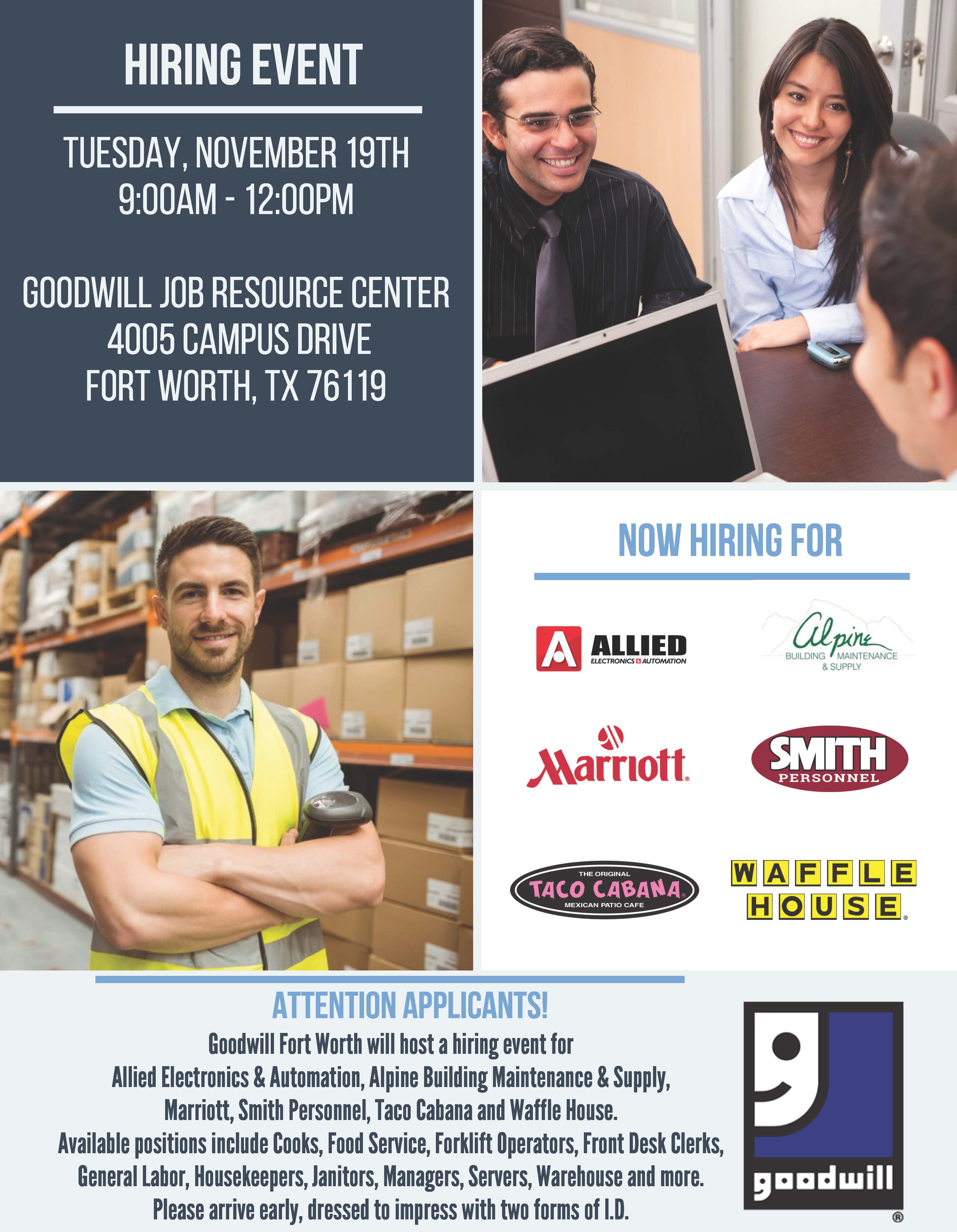 Fort Worth Job Resource Center Hiring Event Goodwill Industries Fort Worth